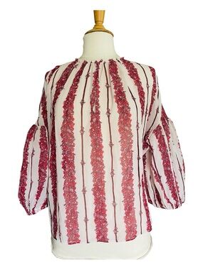 Giambattista Valli Floral Silk Sheer Blouse Medium